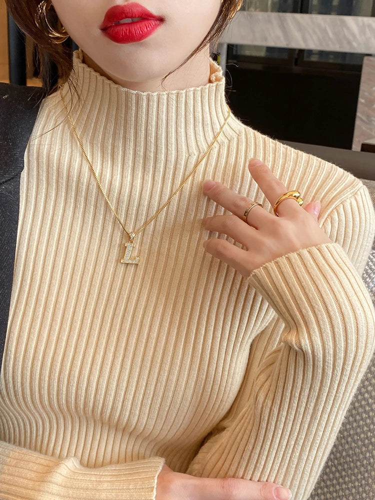 Kvinders Turtleneck Sweater Strikket Casual Langærmet Pullover 2