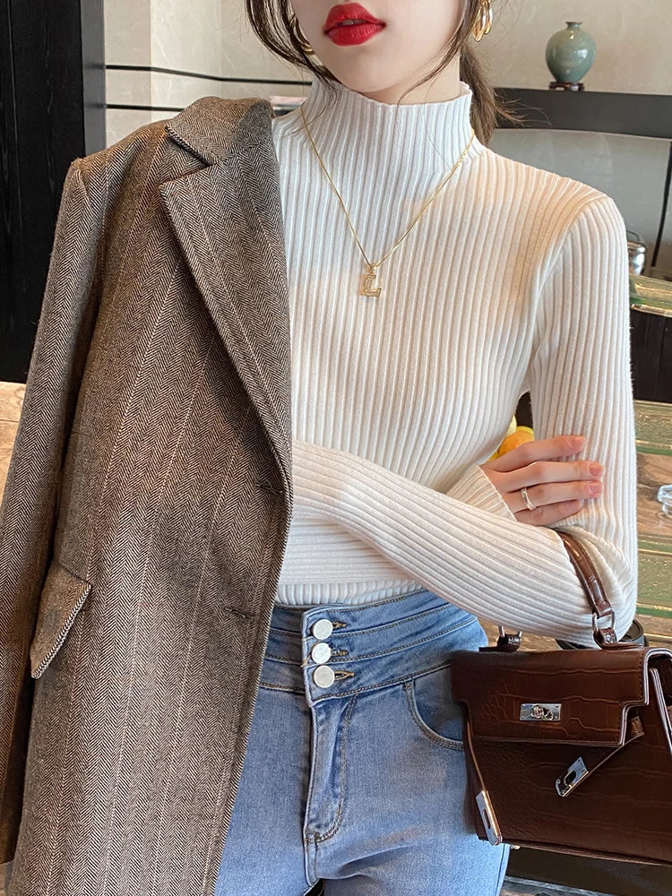 Kvinders Turtleneck Sweater Strikket Casual Langærmet Pullover 3