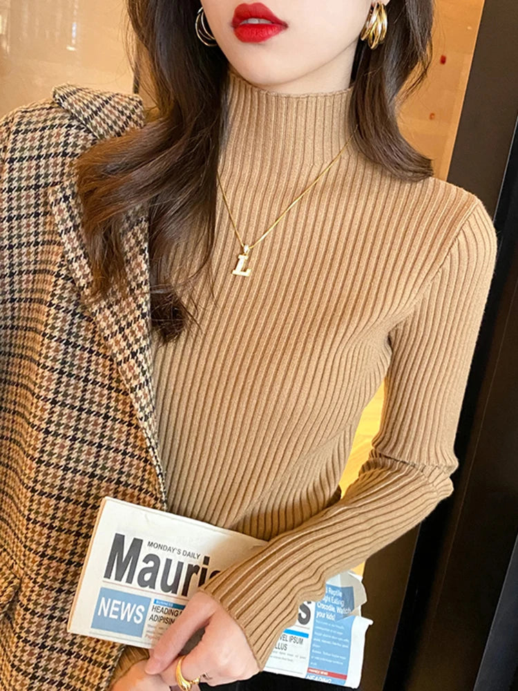 Kvinders Turtleneck Sweater Strikket Casual Langærmet Pullover 4