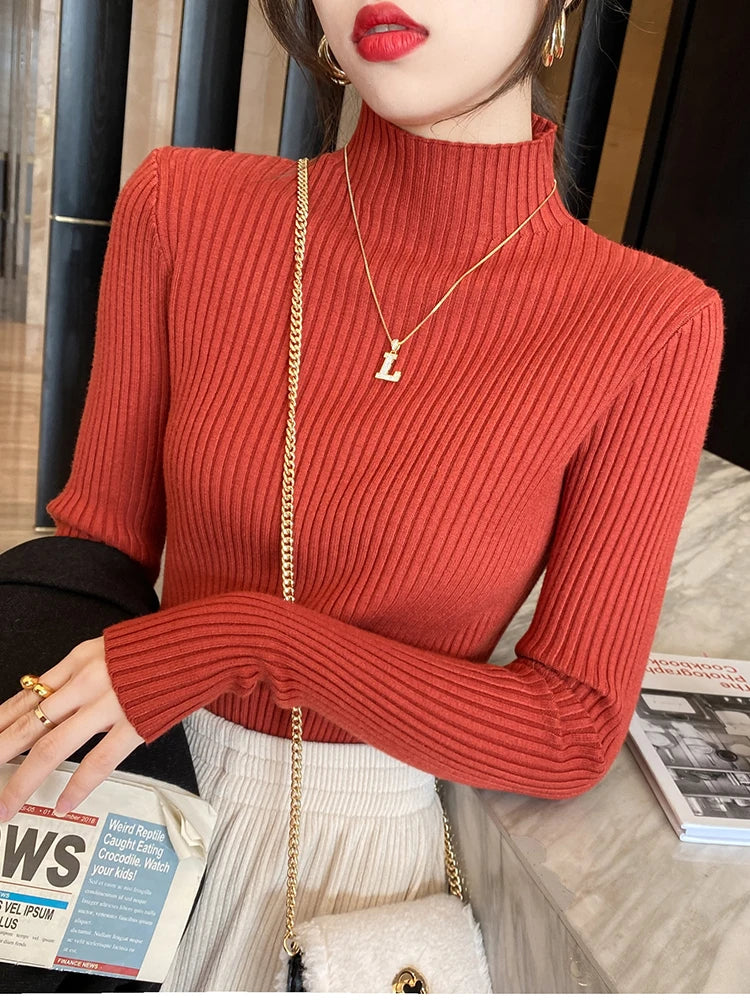 Kvinders Turtleneck Sweater Strikket Casual Langærmet Pullover 8