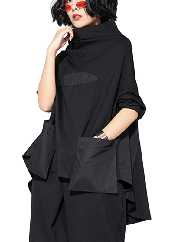 Kvinders Turtleneck Top med Lommer Patchwork Langærmet 0