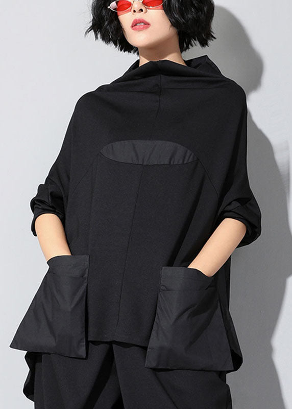 Kvinders Turtleneck Top med Lommer Patchwork Langærmet 1