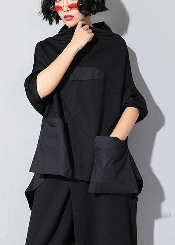 Kvinders Turtleneck Top med Lommer Patchwork Langærmet 2