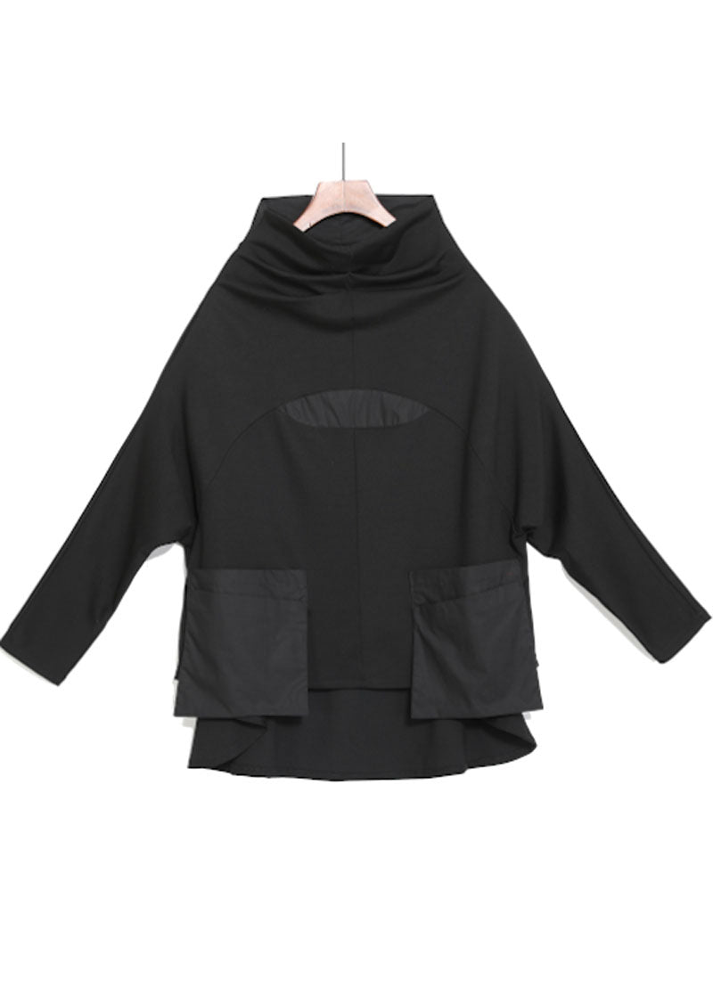 Kvinders Turtleneck Top med Lommer Patchwork Langærmet 4