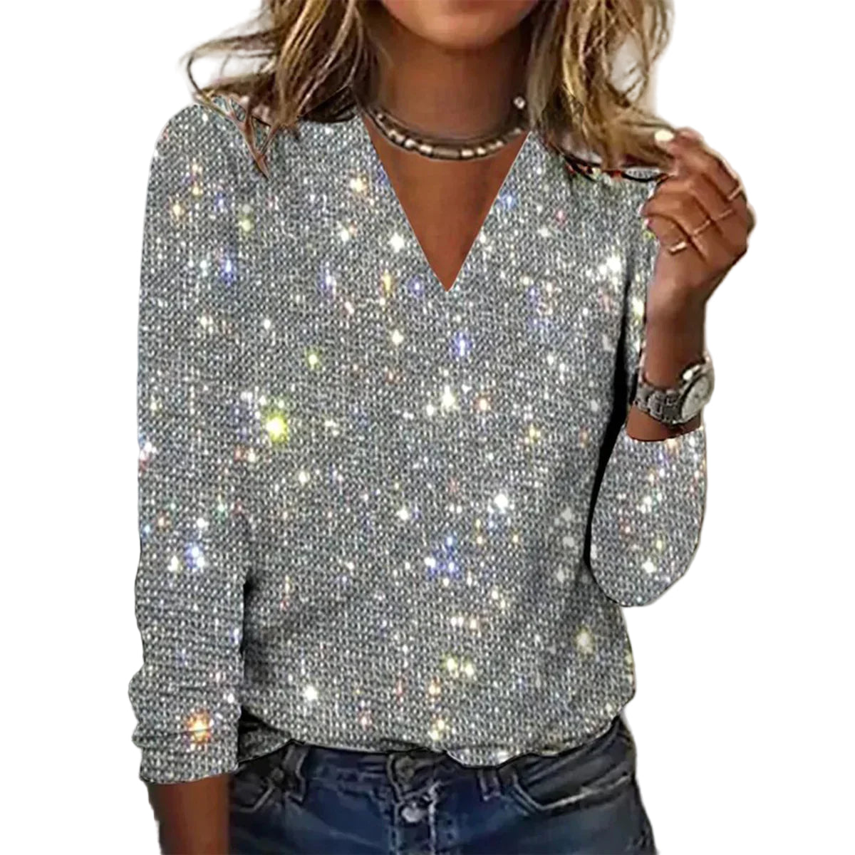 Kvinders V-Ausschnitt Glitrende Pullover Casual 0