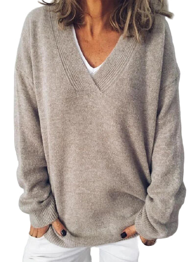 Kvinders V-Hals Sweater med Droppede Skuldre 0