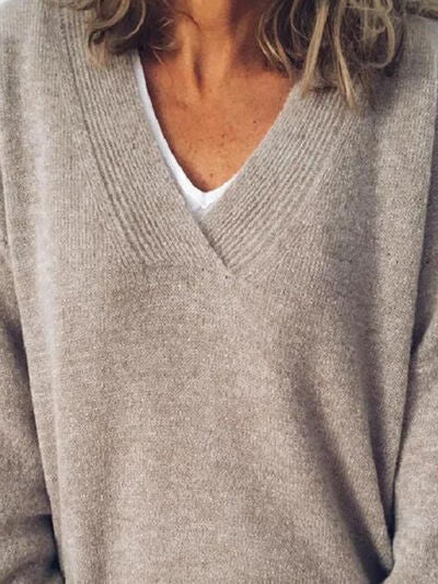 Kvinders V-Hals Sweater med Droppede Skuldre 1