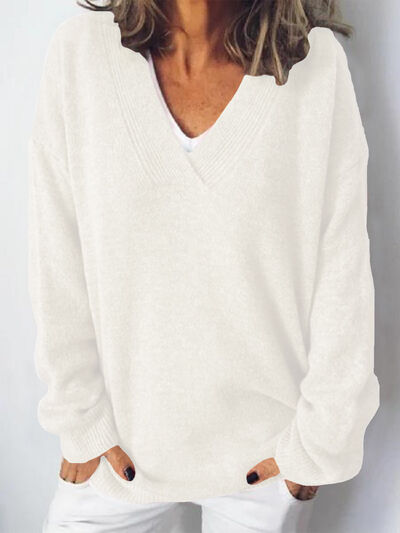 Kvinders V-Hals Sweater med Droppede Skuldre 3