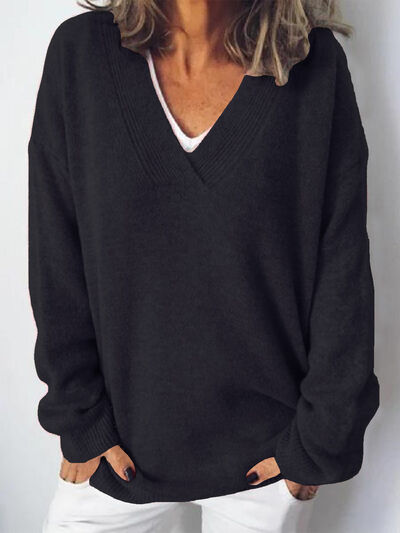 Kvinders V-Hals Sweater med Droppede Skuldre 6