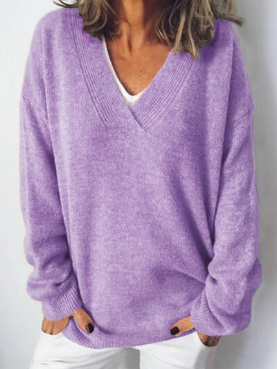 Kvinders V-Hals Sweater med Droppede Skuldre 9