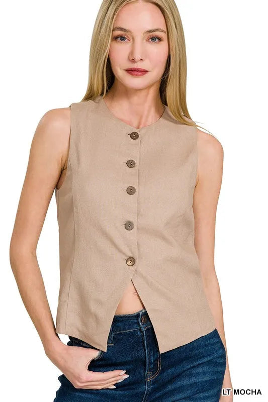 Kvinders Vest Button Down Linned Rayon Bomuld 0