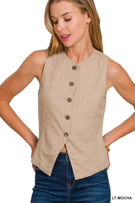 Kvinders Vest Button Down Linned Rayon Bomuld 1