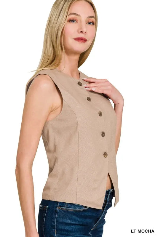 Kvinders Vest Button Down Linned Rayon Bomuld 2