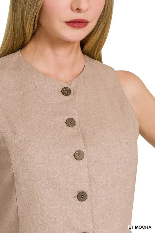 Kvinders Vest Button Down Linned Rayon Bomuld 4