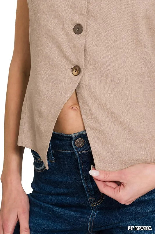 Kvinders Vest Button Down Linned Rayon Bomuld 6