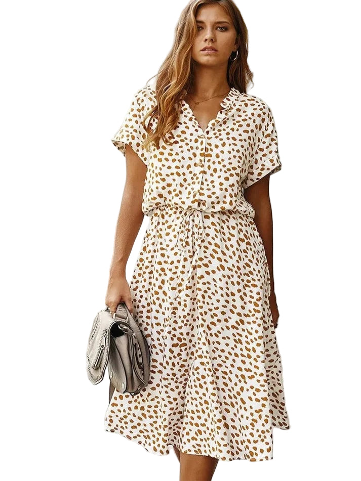 Kvinders Vintage Kjole med Mellemærmer og Leopardprint 0