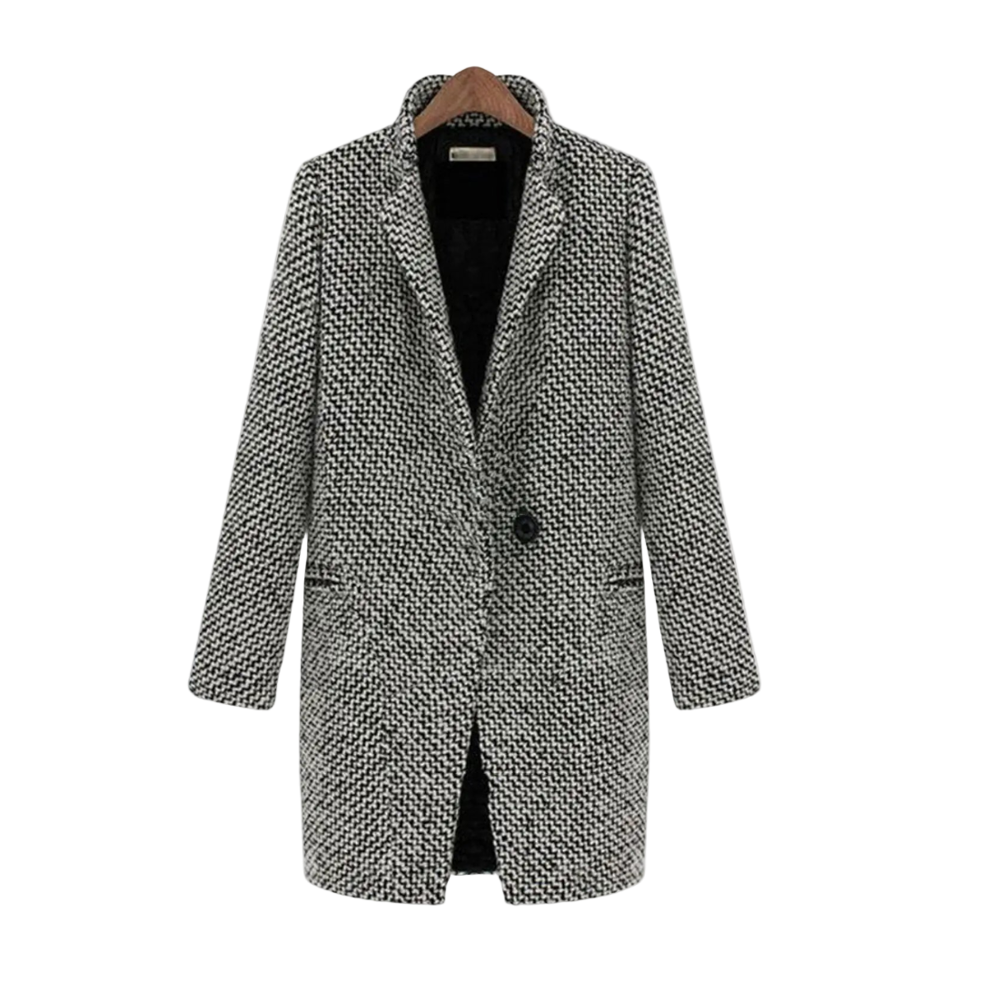 Kvinders Vinterfrakke Houndstooth Uld 0
