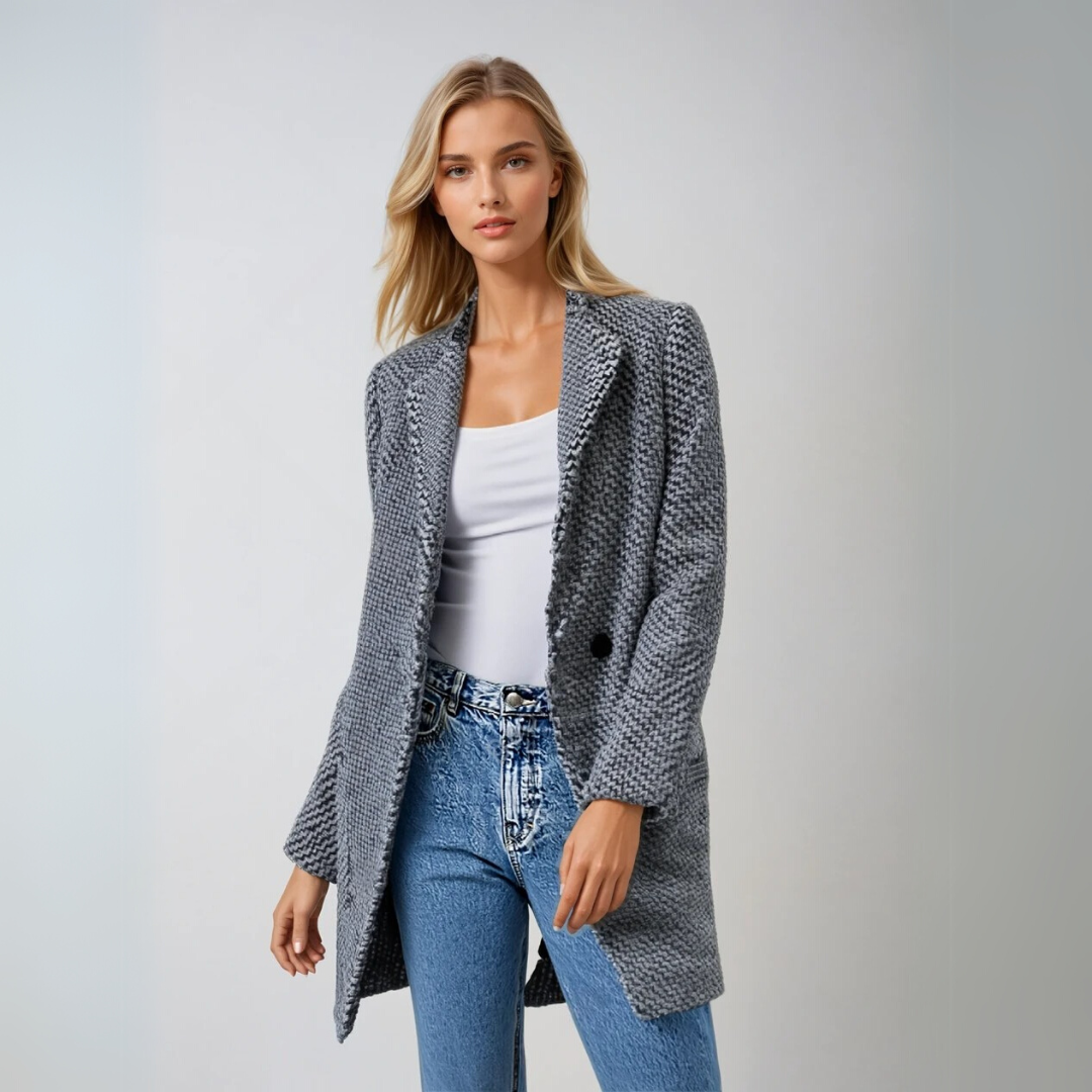 Kvinders Vinterfrakke Houndstooth Uld 1
