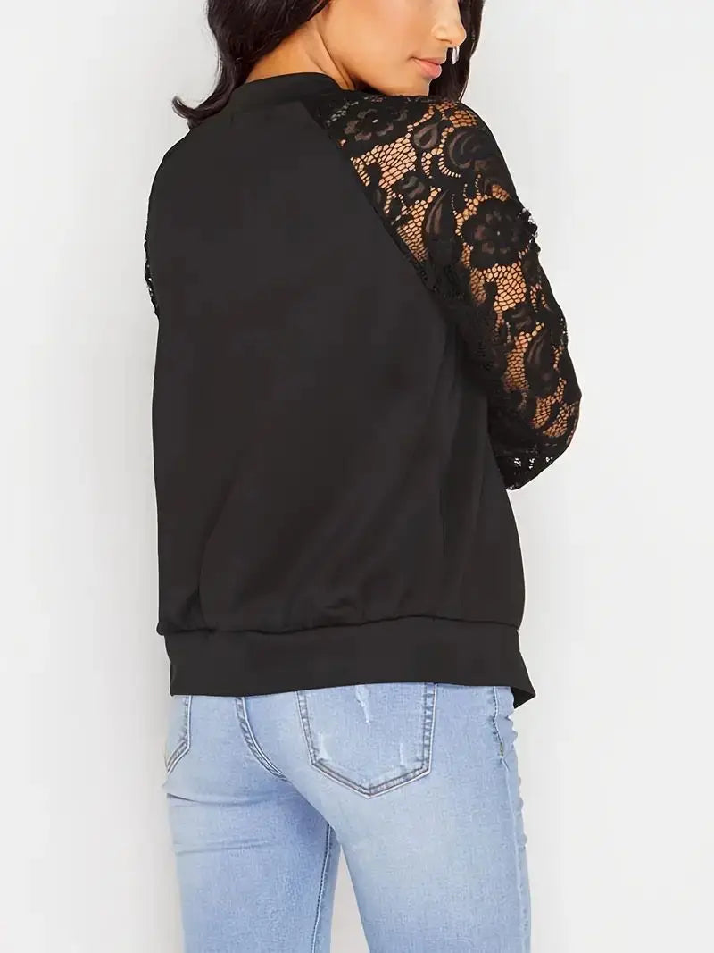 Kvinders Zip-Up Jakke med Blondeærmer Åndbart Polyester 3
