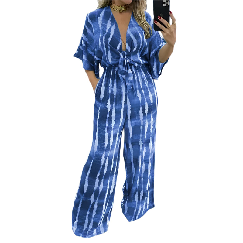 Kvinders Jumpsuit Dyb V-Hals Let Stof Flatterende Silhuet-1