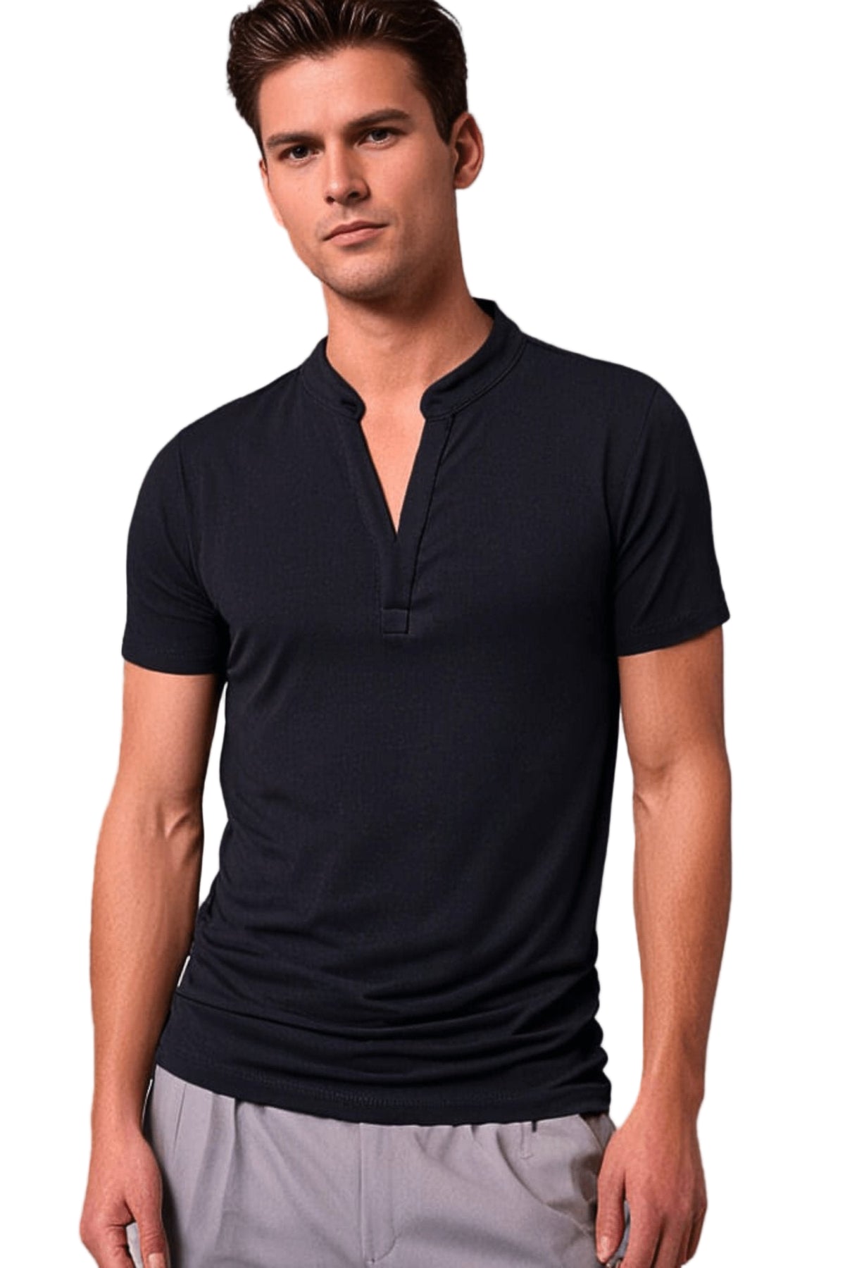 Mænds Casual Polo Shirt med V-hals og Moderne Pasform 0