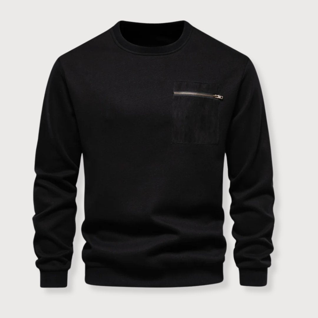 Mænds Crewneck Sweater med Lynlås Brystlomme Minimalistisk Stil 4