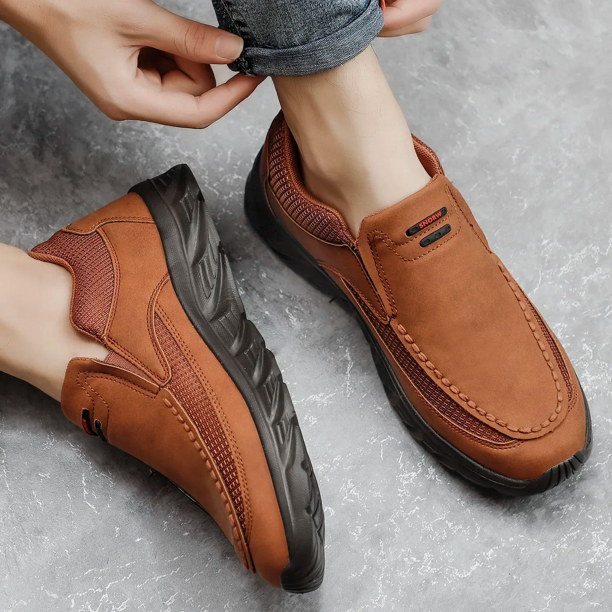 Mænds Loafers Retro Design Håndlavet Læder og Tekstil Sko 2