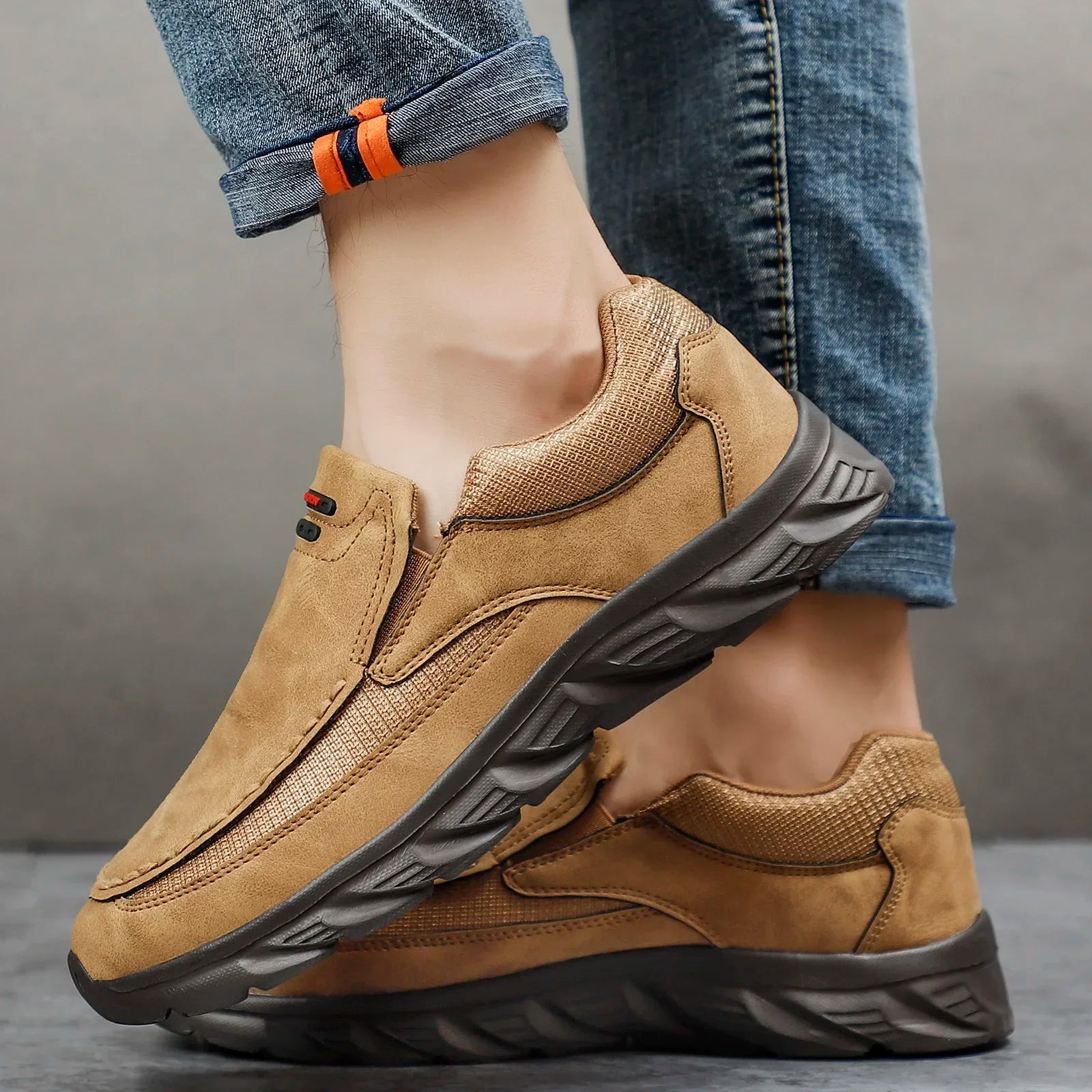 Mænds Loafers Retro Design Håndlavet Læder og Tekstil Sko 4