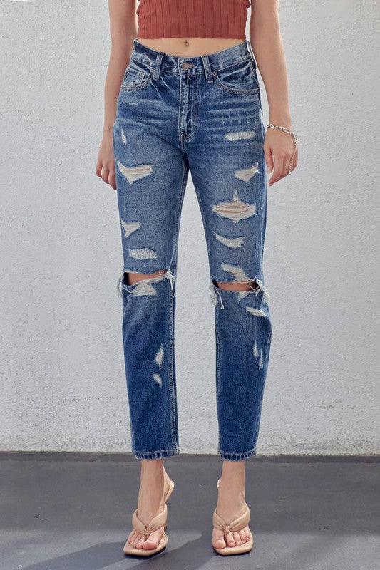 Mænds Mom Fit Denim Jeans Høj Talje Mørk 1