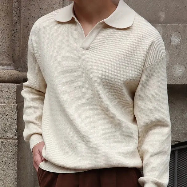 Mænds Polo T Shirt V-Hals Langærmet Casual Stil 3