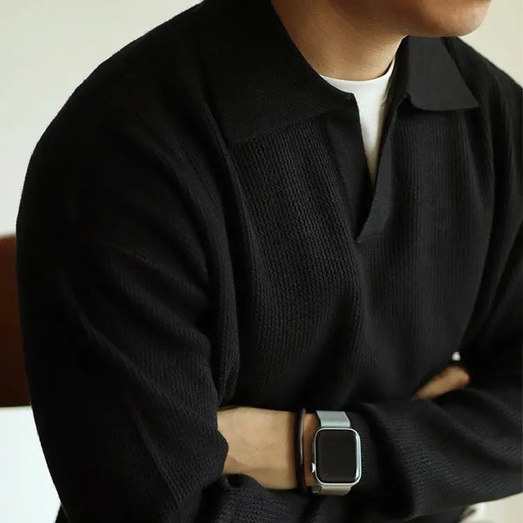 Mænds Polo T Shirt V-Hals Langærmet Casual Stil 8