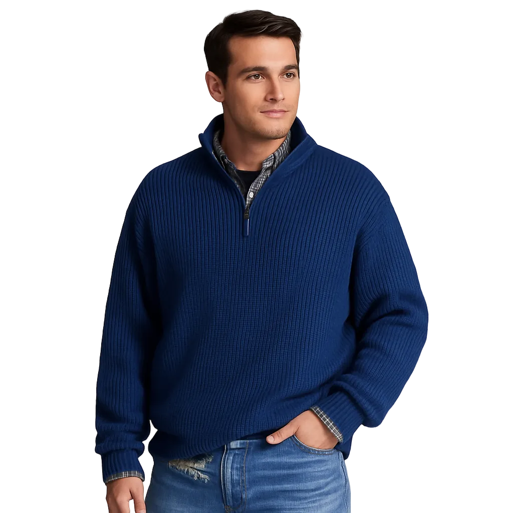 Mænds Pullover Sweater med Halv Lynlås 0