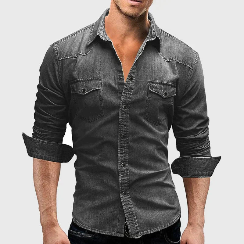 Mænds Retro Denim Skjorte med Knaplommer 3