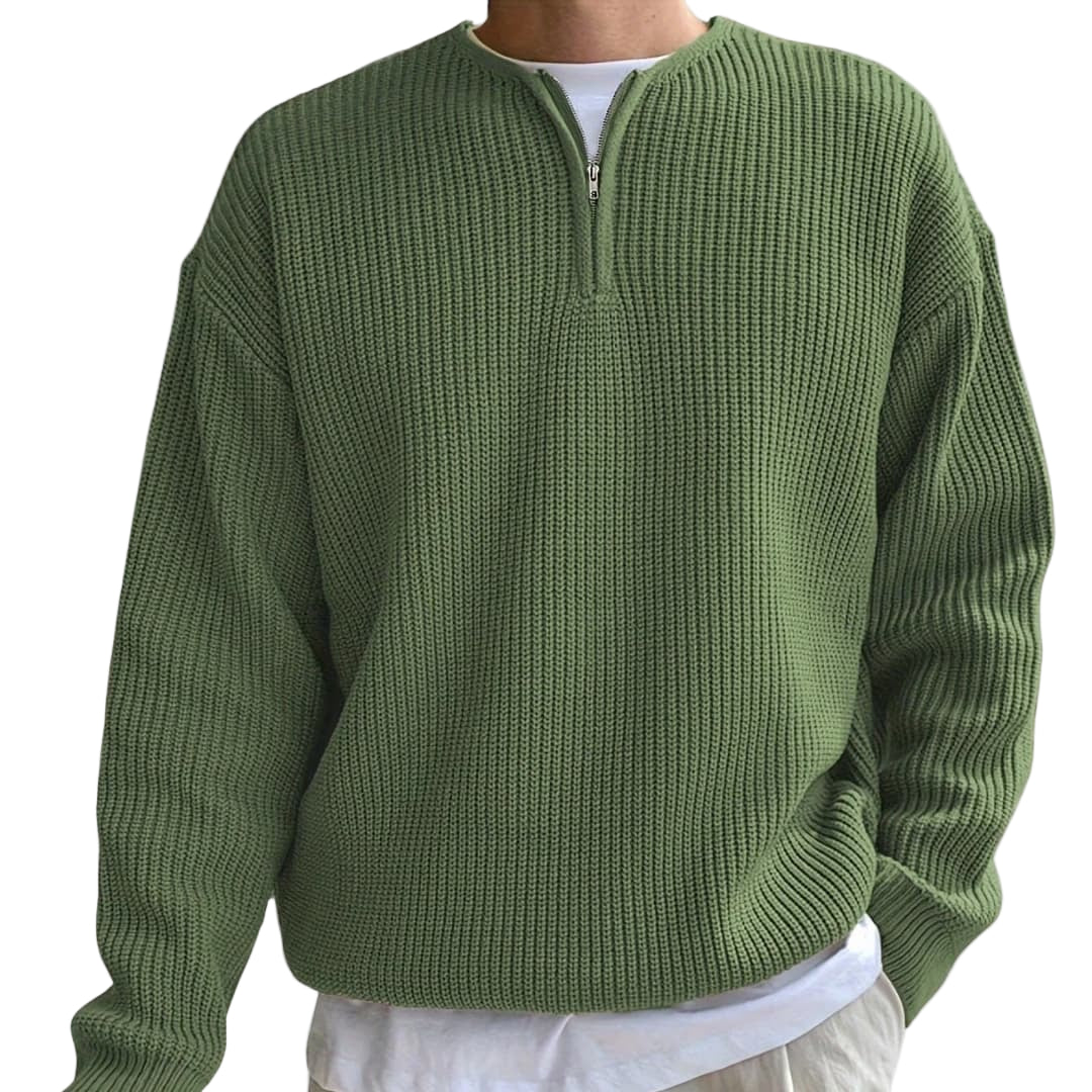 Mænds Strik Sweater med Halv Lynlås og Lange Ærmer 0