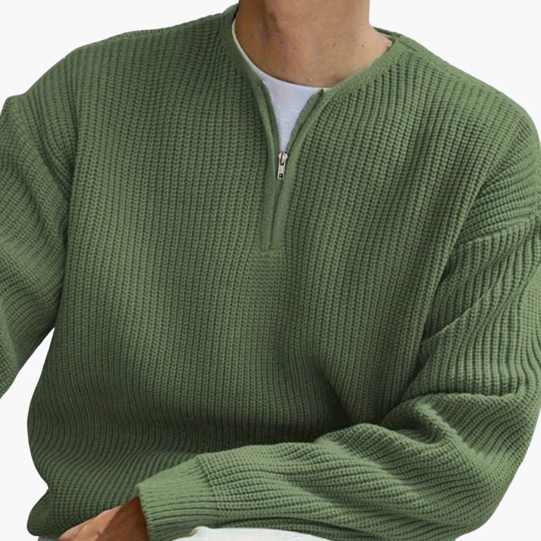 Mænds Strik Sweater med Halv Lynlås og Lange Ærmer 1
