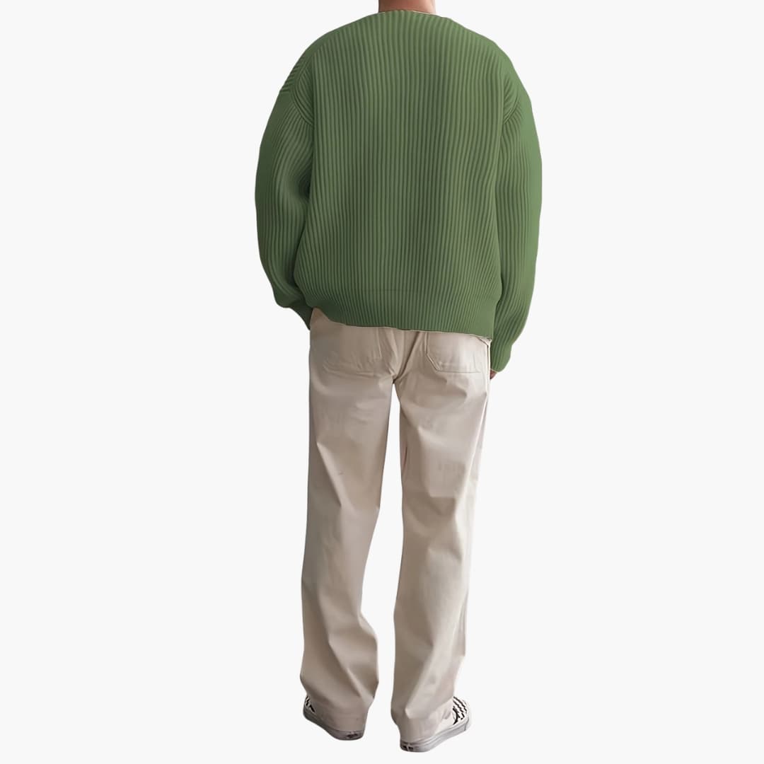 Mænds Strik Sweater med Halv Lynlås og Lange Ærmer 2