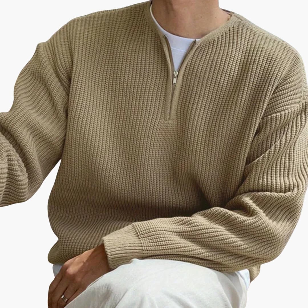 Mænds Strik Sweater med Halv Lynlås og Lange Ærmer 3