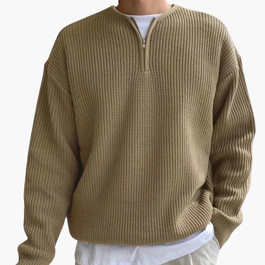 Mænds Strik Sweater med Halv Lynlås og Lange Ærmer 4