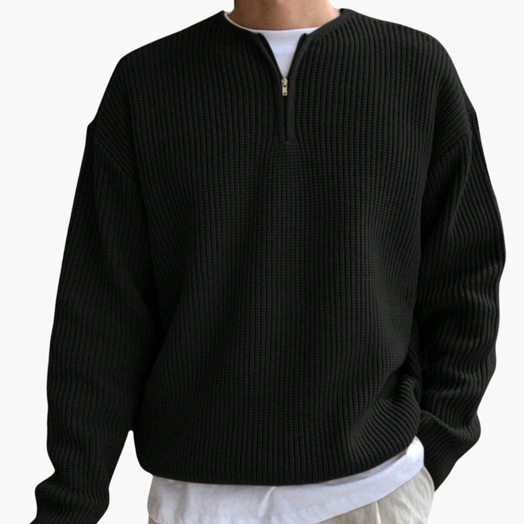 Mænds Strik Sweater med Halv Lynlås og Lange Ærmer 6