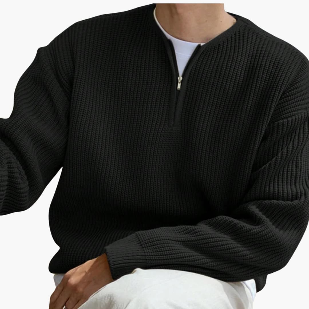 Mænds Strik Sweater med Halv Lynlås og Lange Ærmer 7