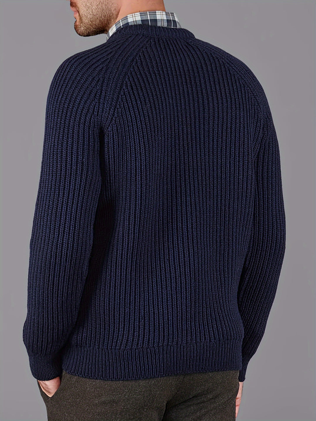 Mænds Strikket Sweater med Rund Hals Klassisk Stil 5
