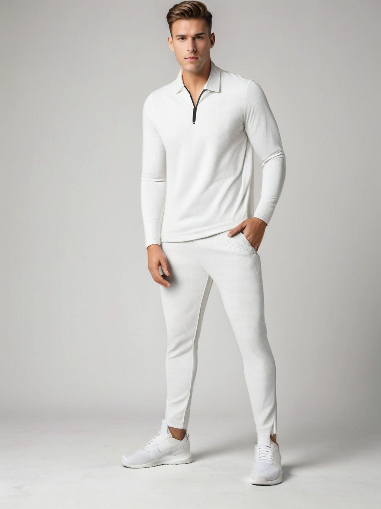 Mænds Træningssæt med Lange Ærmer og Lynlås i Åndbart Materiale 0