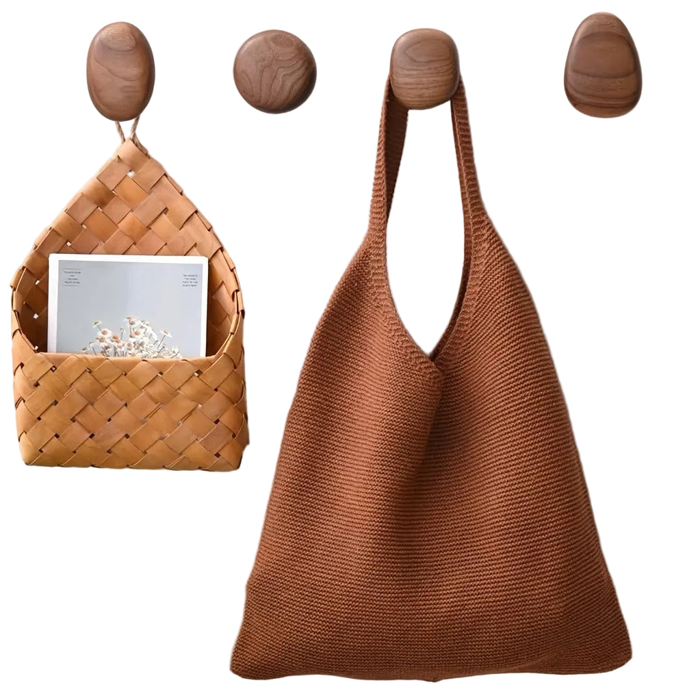 Minimalistisk Trævægkrogsæt med Småstensdesign 0