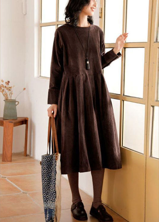Plus Size Corduroy Kjole med Lommer og Knapper 1