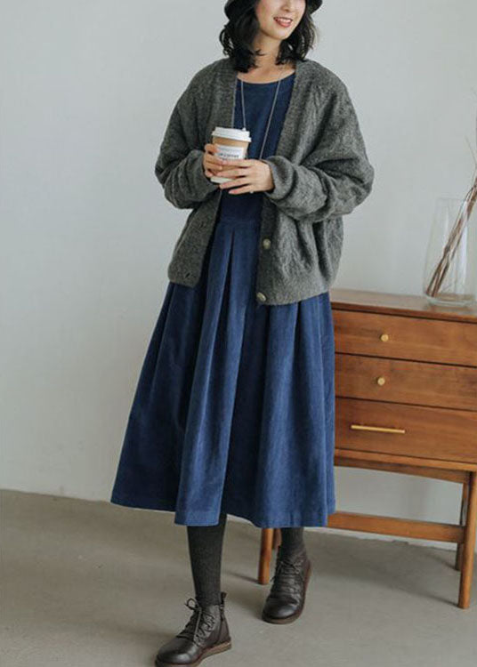 Plus Size Corduroy Kjole med Lommer og Knapper 2