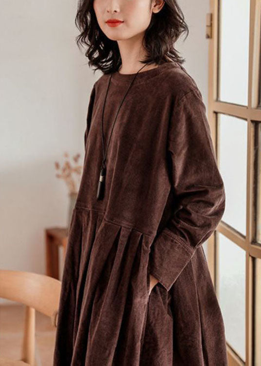 Plus Size Corduroy Kjole med Lommer og Knapper 4