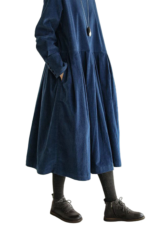 Plus Size Corduroy Kjole med Lommer og Knapper 5