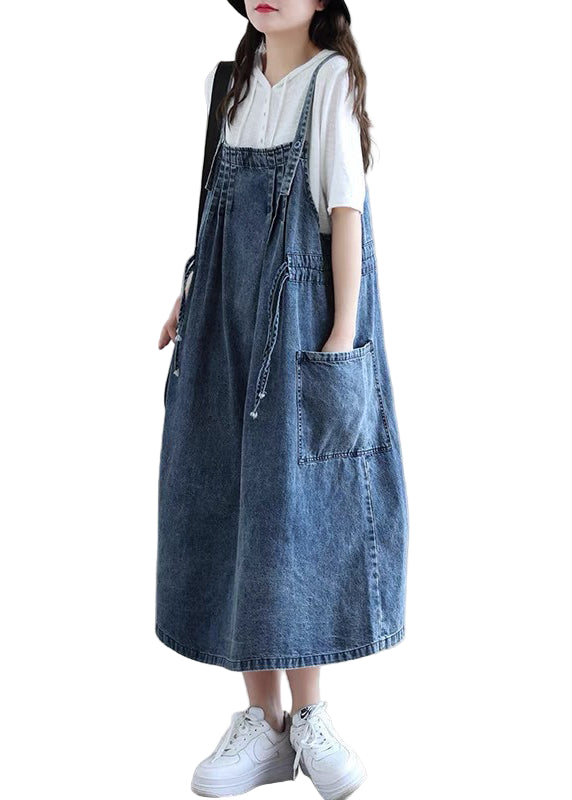 Plus Size Denim Kjole med Spaghetti Stropper til Fest 0