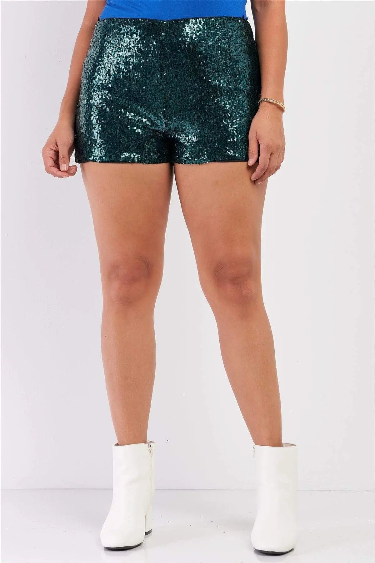Plus Size Mini Shorts Høj Talje Pailletter Polyester 3