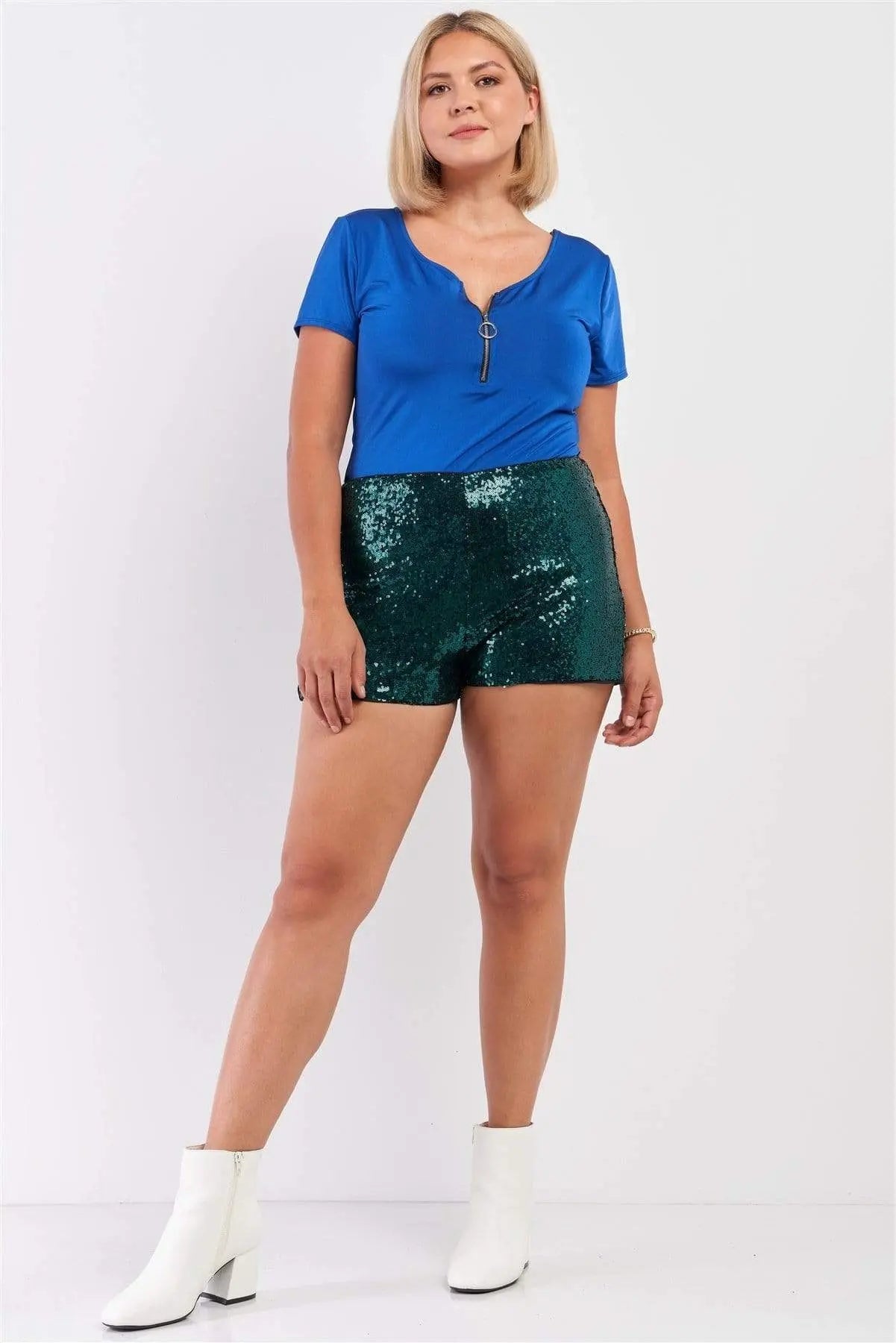 Plus Size Mini Shorts Høj Talje Pailletter Polyester 4
